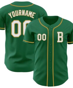 Custom Kelly Green White-Old Gold Authentic Baseball Jersey