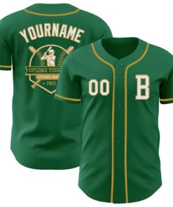 Custom Kelly Green White-Old Gold Authentic Baseball Jersey