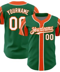 Custom Kelly Green White-Orange 3 Colors Arm Shapes Authentic Baseball Jersey
