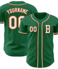 Custom Kelly Green White-Orange Authentic Baseball Jersey
