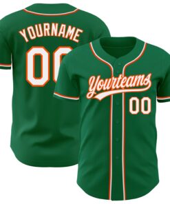 Custom Kelly Green White-Orange Authentic Baseball Jersey