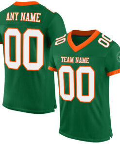 Custom Kelly Green White-Orange Mesh Authentic Football Jersey
