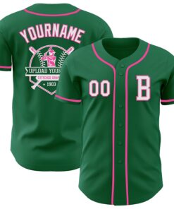 Custom Kelly Green White-Pink Authentic Baseball Jersey