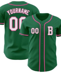 Custom Kelly Green White-Pink Authentic Baseball Jersey