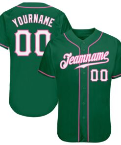 Custom Kelly Green White-Pink Authentic Baseball Jersey