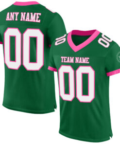 Custom Kelly Green White-Pink Mesh Authentic Football Jersey