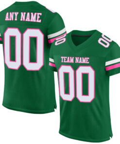 Custom Kelly Green White-Pink Mesh Authentic Football Jersey