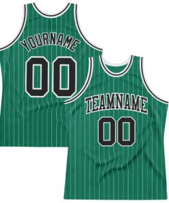 Custom Kelly Green White Pinstripe Black Authentic Basketball Jersey