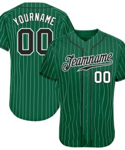 Custom Kelly Green White Pinstripe Black-White Authentic Baseball Jersey