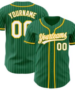 Custom Kelly Green White Pinstripe Gold Authentic Baseball Jersey