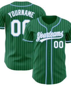 Custom Kelly Green White Pinstripe Light Blue Authentic Baseball Jersey