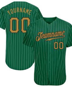 Custom Kelly Green White Pinstripe Old Gold-Black Authentic Baseball Jersey