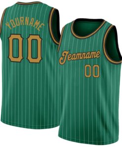 Custom Kelly Green White Pinstripe Old Gold-Black Authentic Basketball Jersey