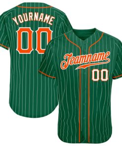 Custom Kelly Green White Pinstripe Orange-White Authentic Baseball Jersey