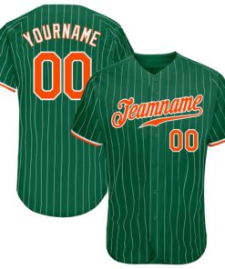 Custom Kelly Green White Pinstripe Orange-White Authentic Baseball Jersey