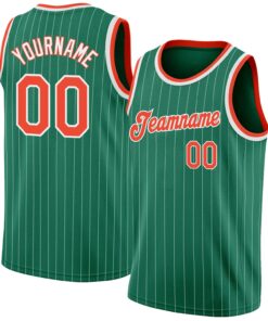 Custom Kelly Green White Pinstripe Orange-White Authentic Basketball Jersey