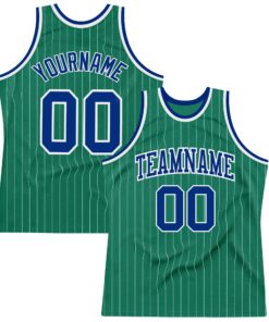 Custom Kelly Green White Pinstripe Royal Authentic Basketball Jersey