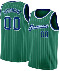 Custom Kelly Green White Pinstripe Royal-White Authentic Basketball Jersey
