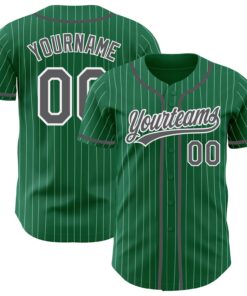 Custom Kelly Green White Pinstripe Steel Gray Authentic Baseball Jersey