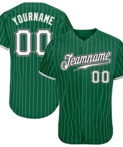 Custom Kelly Green White Pinstripe White-Gray Authentic Baseball Jersey