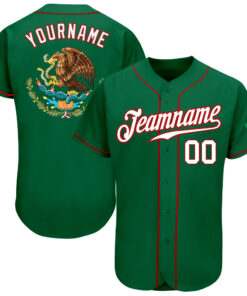 Custom Kelly Green White-Red Authentic Mexican Flag Fashion Baseball Jersey