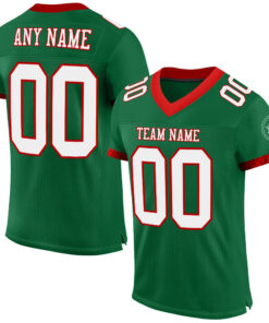 Custom Kelly Green White-Red Mesh Authentic Football Jersey