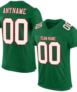 Custom Kelly Green White-Red Mesh Authentic Football Jersey
