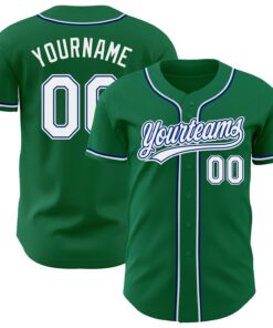 Custom Kelly Green White-Royal Authentic Baseball Jersey