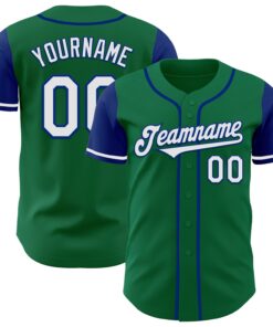 Custom Kelly Green White-Royal Authentic Two Tone Baseball Jersey