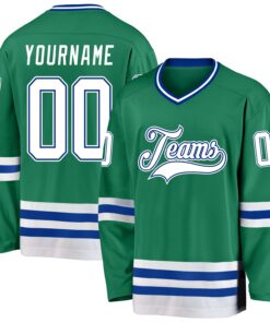 Custom Kelly Green White-Royal Hockey Jersey