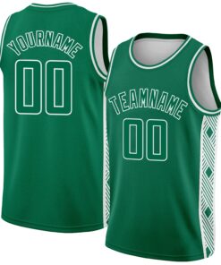Custom Kelly Green White Side Panel Abstract Lines Authentic City Edition Basketball Jersey