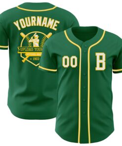 Custom Kelly Green White-Yellow Authentic Baseball Jersey