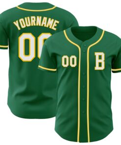 Custom Kelly Green White-Yellow Authentic Baseball Jersey