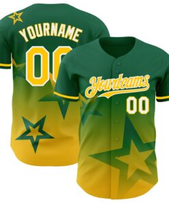 Custom Kelly Green Yellow-White 3D Pattern Design Gradient Style Twinkle Star Authentic Baseball Jersey