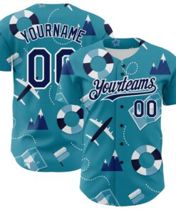 Custom Lakes Blue Navy-White 3D Pattern Design Holiday Travel Authentic Baseball Jersey