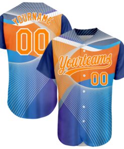 Custom Light Blue Bay Orange-White 3D Pattern Design Abstract Sport Authentic Baseball Jersey