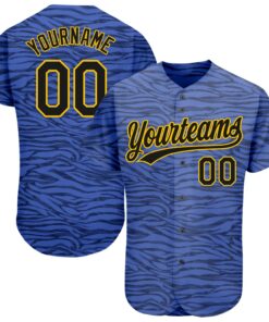 Custom Light Blue Black-Gold 3D Pattern Design Authentic Baseball Jersey