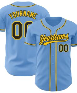 Custom Light Blue Black-Gold Authentic Baseball Jersey