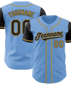 Custom Light Blue Black-Old Gold Authentic Two Tone Baseball Jersey