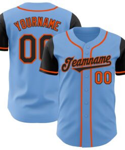 Custom Light Blue Black-Orange Authentic Two Tone Baseball Jersey