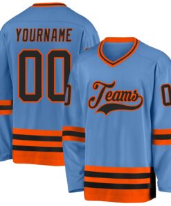 Custom Light Blue Black-Orange Hockey Jersey