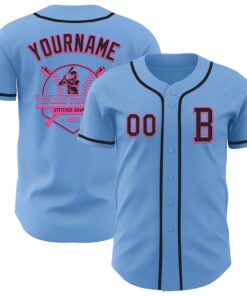 Custom Light Blue Black-Pink Authentic Baseball Jersey