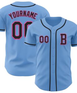 Custom Light Blue Black-Pink Authentic Baseball Jersey