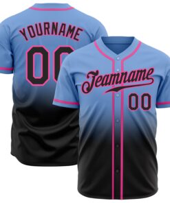 Custom Light Blue Black-Pink Authentic Fade Fashion Baseball Jersey