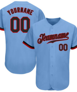 Custom Light Blue Black-Red Authentic Baseball Jersey