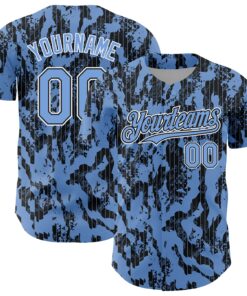 Custom Light Blue Black-White 3D Pattern Design Abstract Fluid Authentic Baseball Jersey
