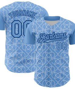 Custom Light Blue Black-White 3D Pattern Design Arabesque Shape Authentic Baseball Jersey