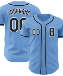 Custom Light Blue Black-White Authentic Baseball Jersey
