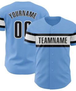 Custom Light Blue Black-White Authentic Baseball Jersey