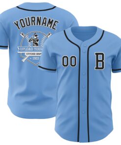 Custom Light Blue Black-White Authentic Baseball Jersey